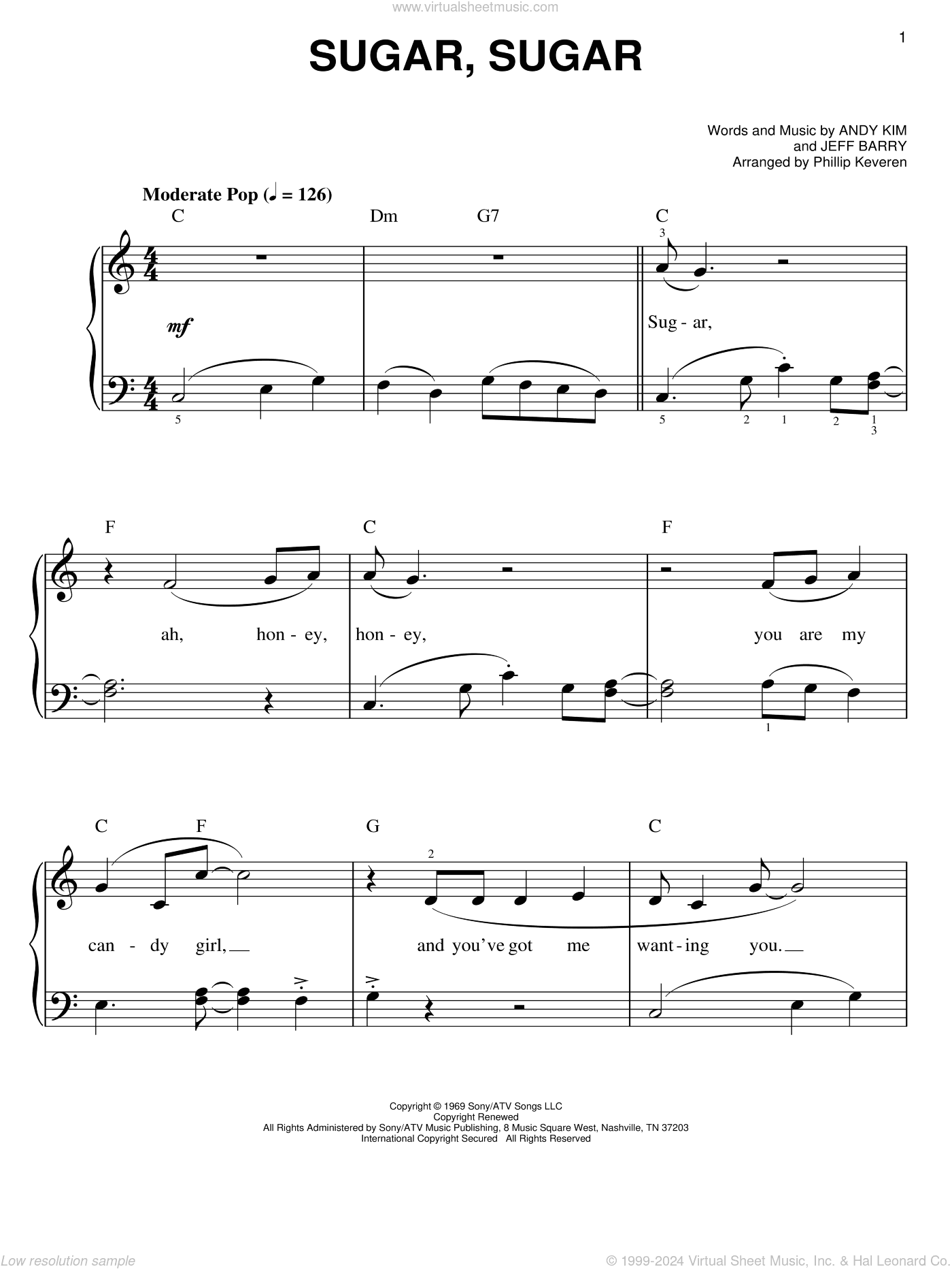 Sugar, Sugar (arr. Phillip Keveren), (easy)