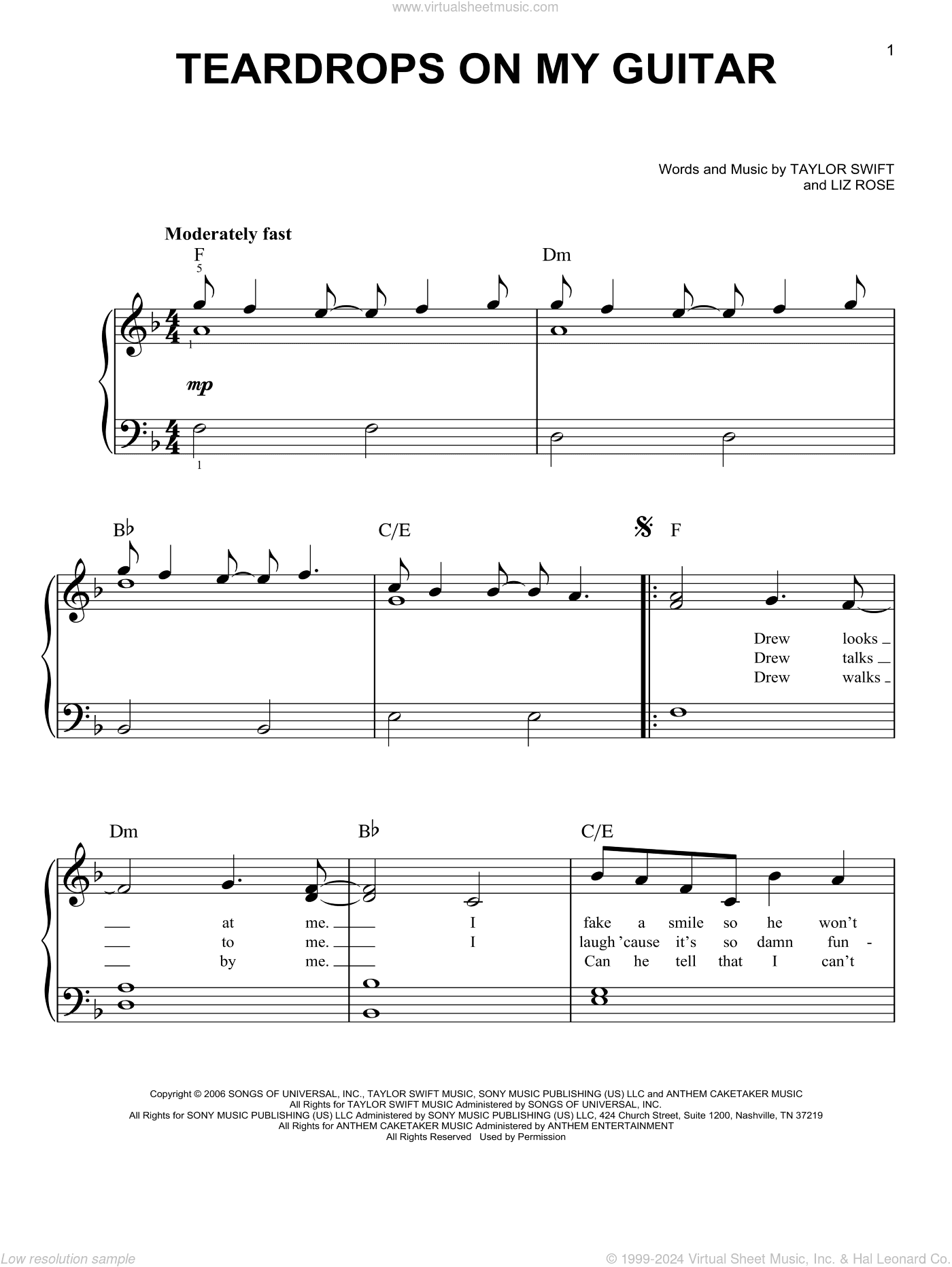 Teardrops On My Guitar, (easy)