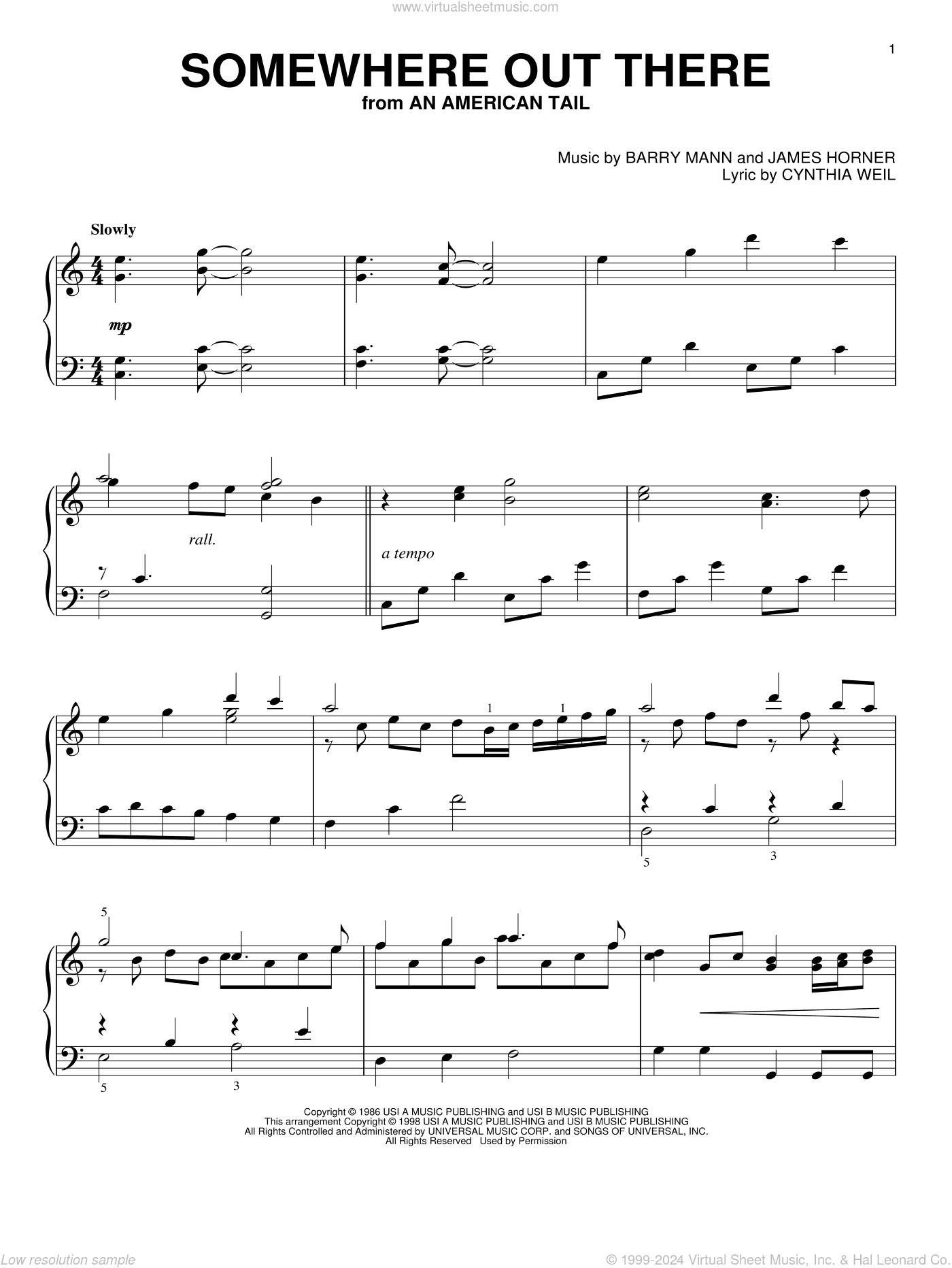 Somewhere Out There, (intermediate)