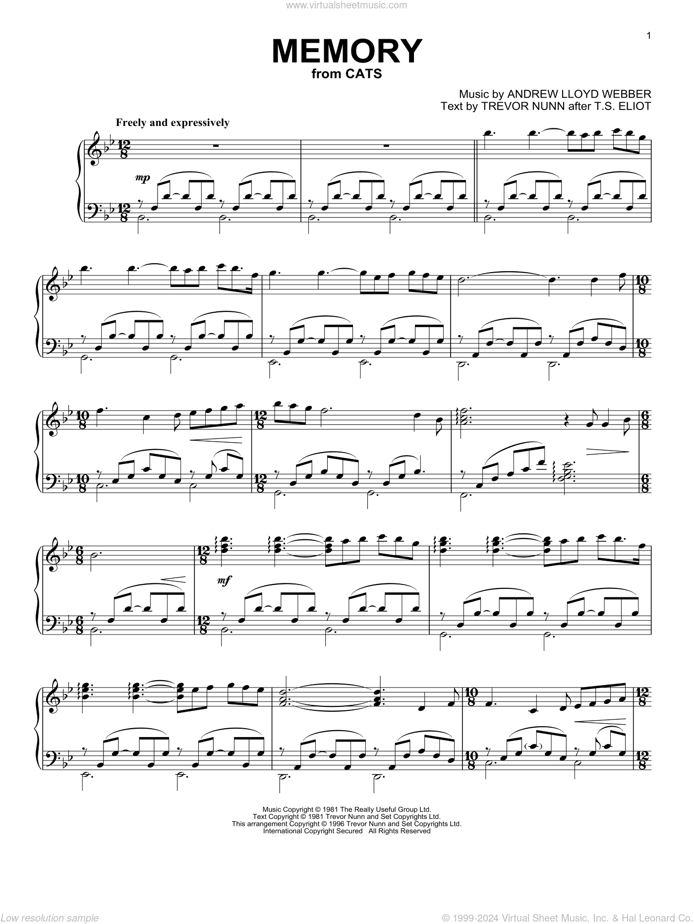 Memory (from Cats), (intermediate)