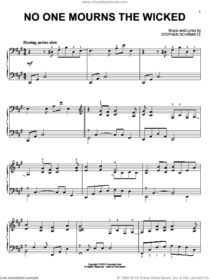 No One Mourns The Wicked (from Wicked), (intermediate)