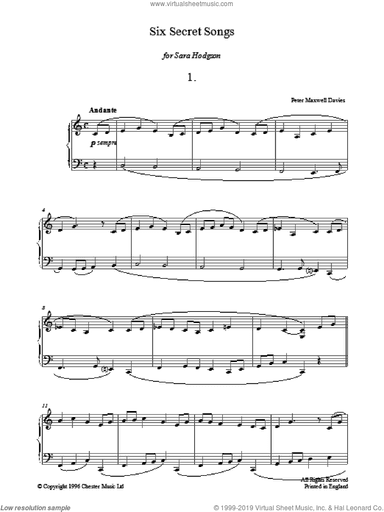 Six Secret Songs, No.1, Andante