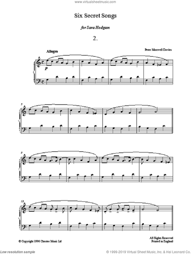 Six Secret Songs, No.2, Allegro