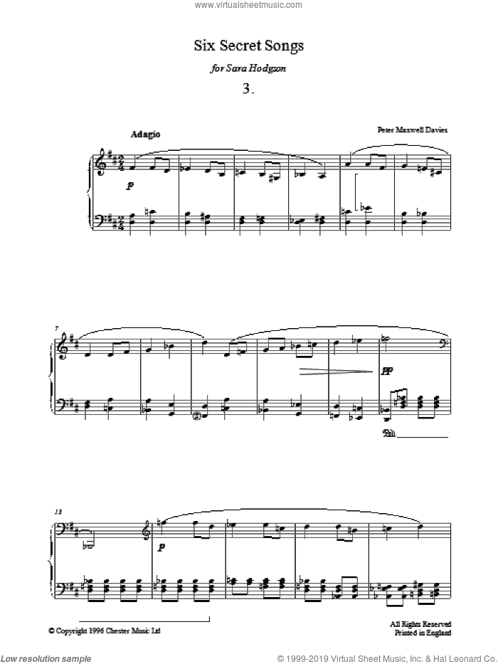 Six Secret Songs, No.3, Adagio