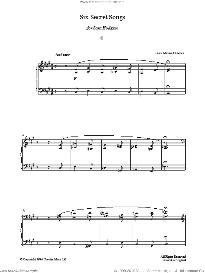 Six Secret Songs, No.4, Andante