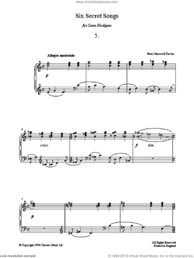 Six Secret Songs, No.5, Allegro Moderato