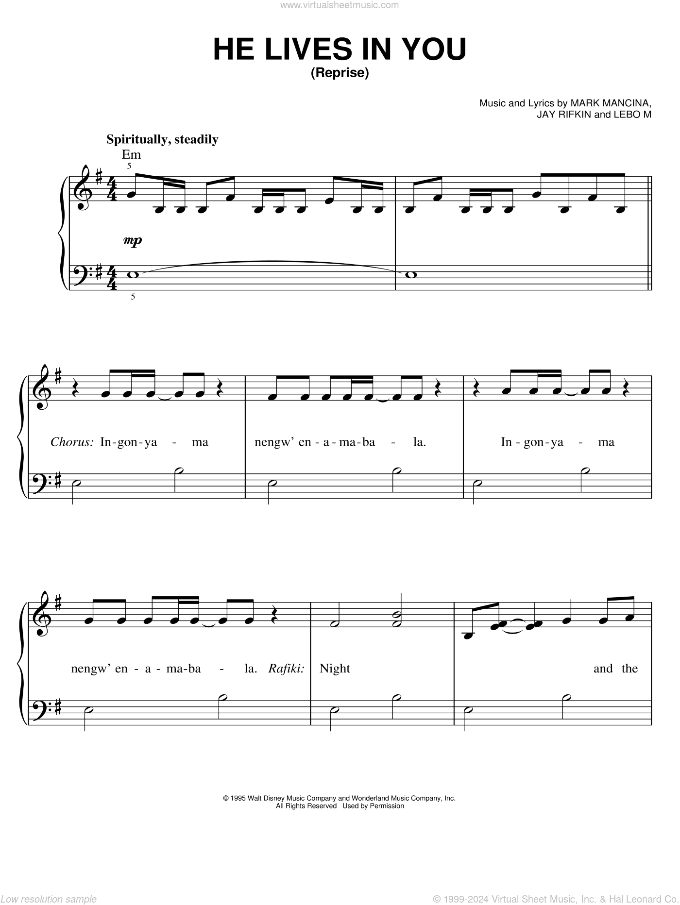 He Lives In You (Reprise) (from The Lion King: Broadway Musical)