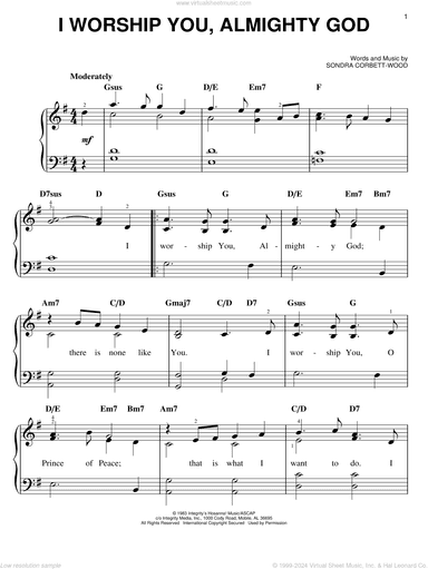 I Worship You, Almighty God, (easy)