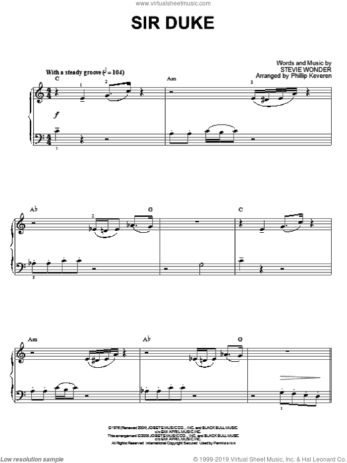 Sir Duke (arr. Phillip Keveren), (easy) (arr. Phillip Keveren)