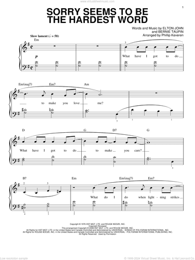 Sorry Seems To Be The Hardest Word (arr. Phillip Keveren)