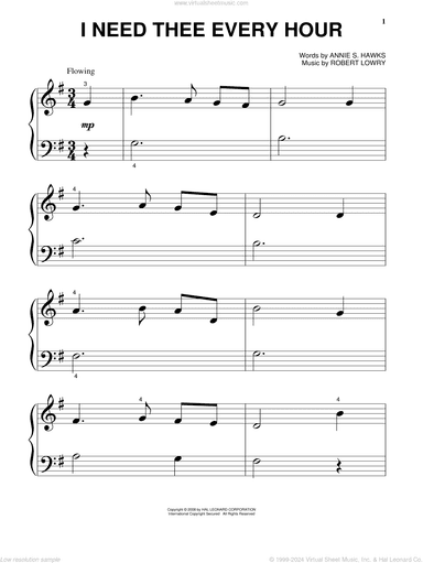 I Need Thee Every Hour, (beginner)