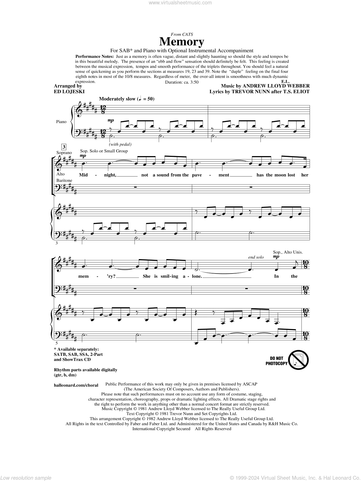 Memory (from Cats) (arr. Ed Lojeski)