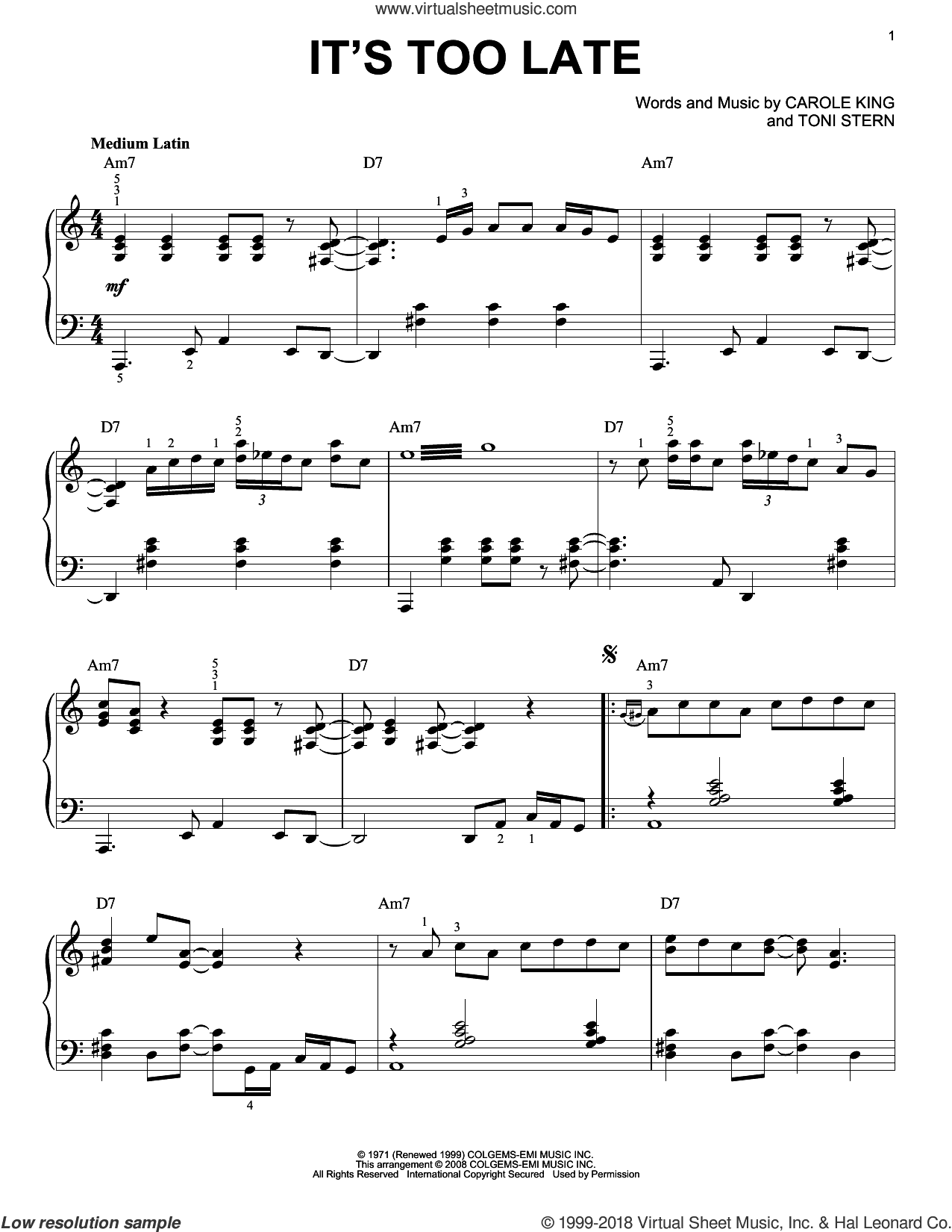 It's Too Late [Jazz version] (arr. Brent Edstrom)