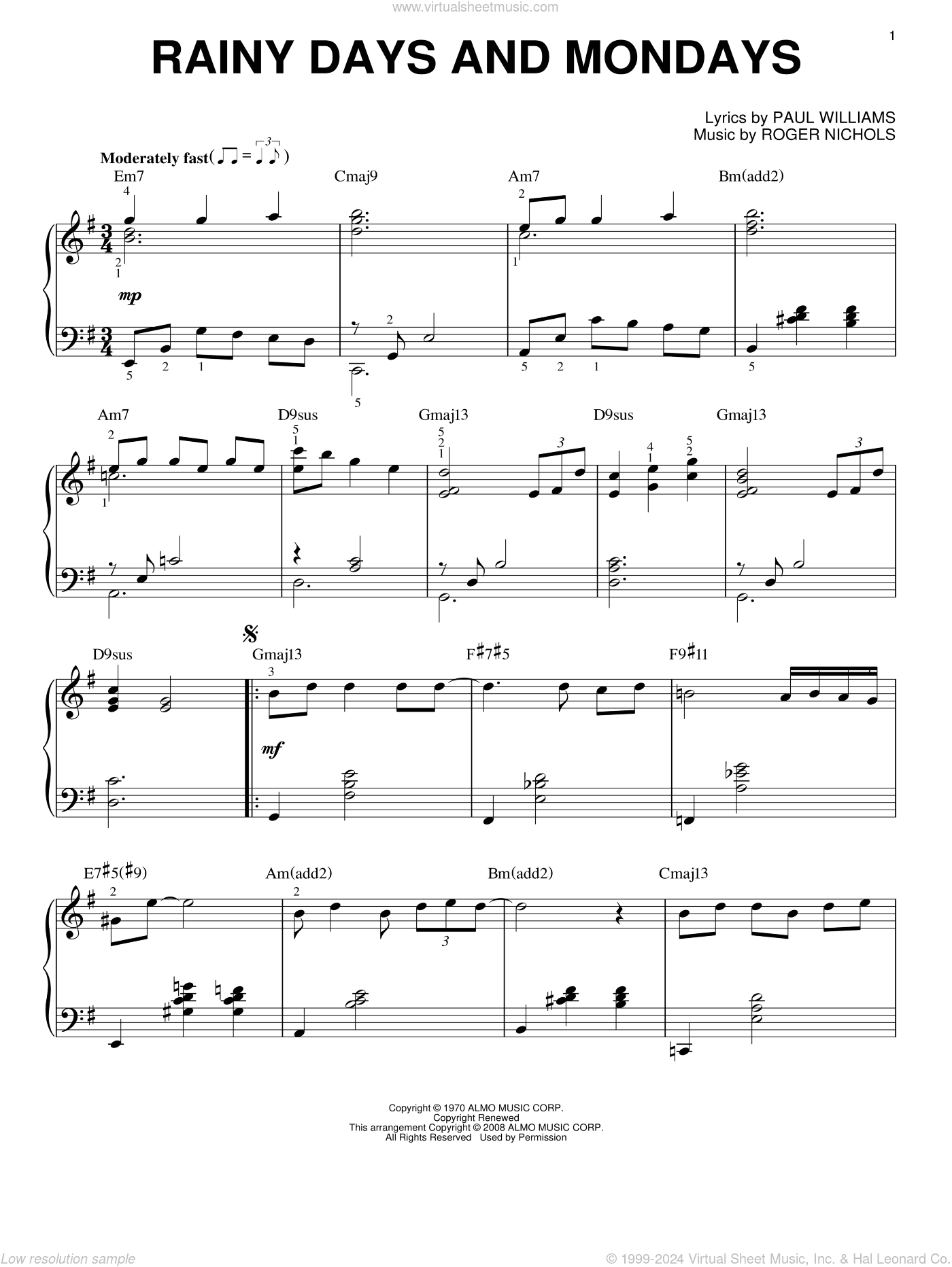 Rainy Days And Mondays [Jazz version] (arr. Brent Edstrom)