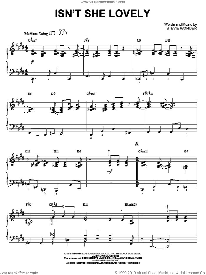 Isn't She Lovely [Jazz version] (arr. Brent Edstrom)