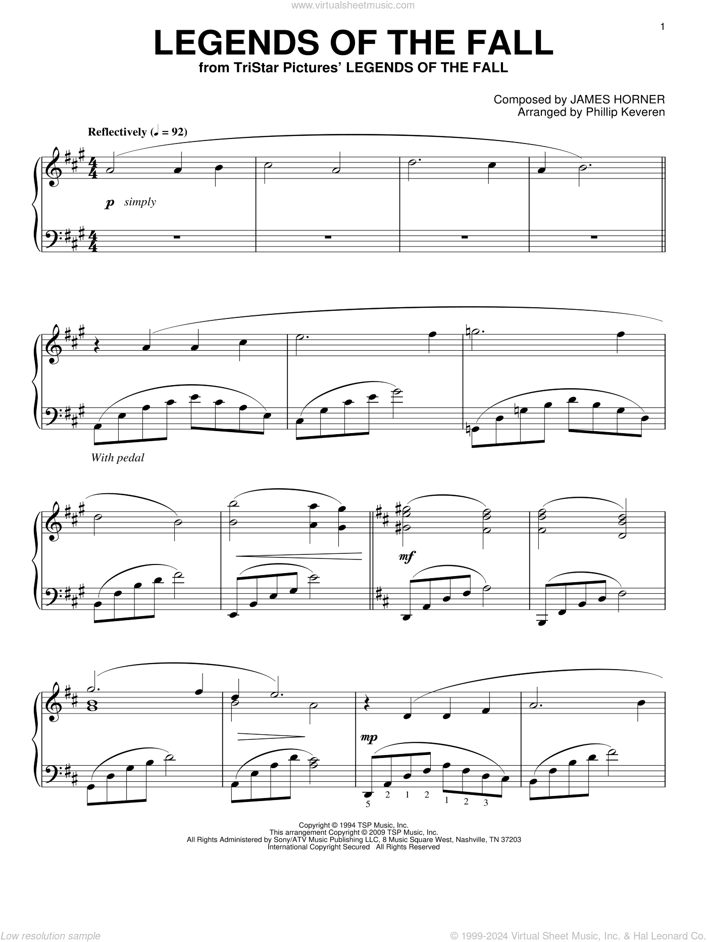 Legends Of The Fall (arr. Phillip Keveren)