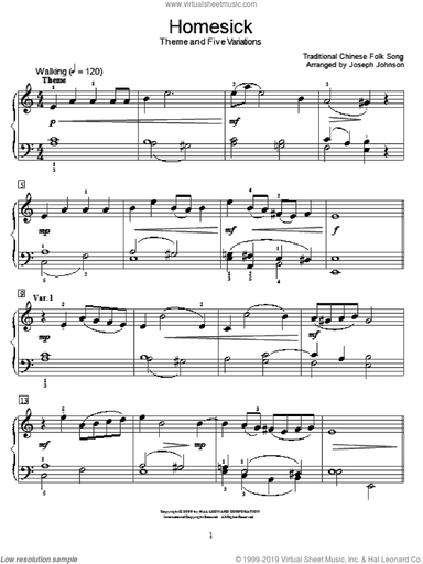 Homesick (Theme And Five Variations) (arr. Joseph Johnson)