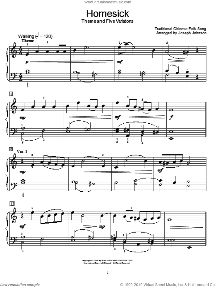 Homesick (Theme And Five Variations) (arr. Joseph Johnson)