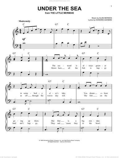 Under The Sea (from The Little Mermaid), (easy)