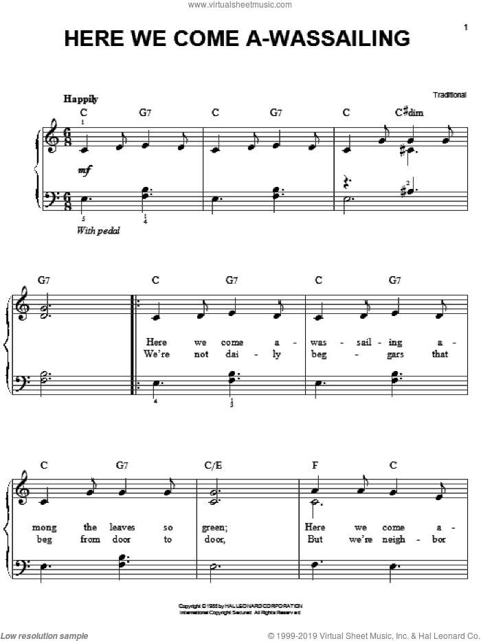 Here We Come A-Wassailing, (easy)