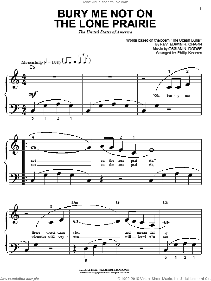 Bury Me Not On The Lone Prairie (arr. Phillip Keveren)