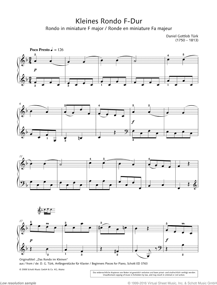 Rondo in miniature in F major, from Beginners Pieces for Piano