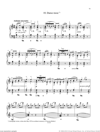 Danse russe, Autograph version