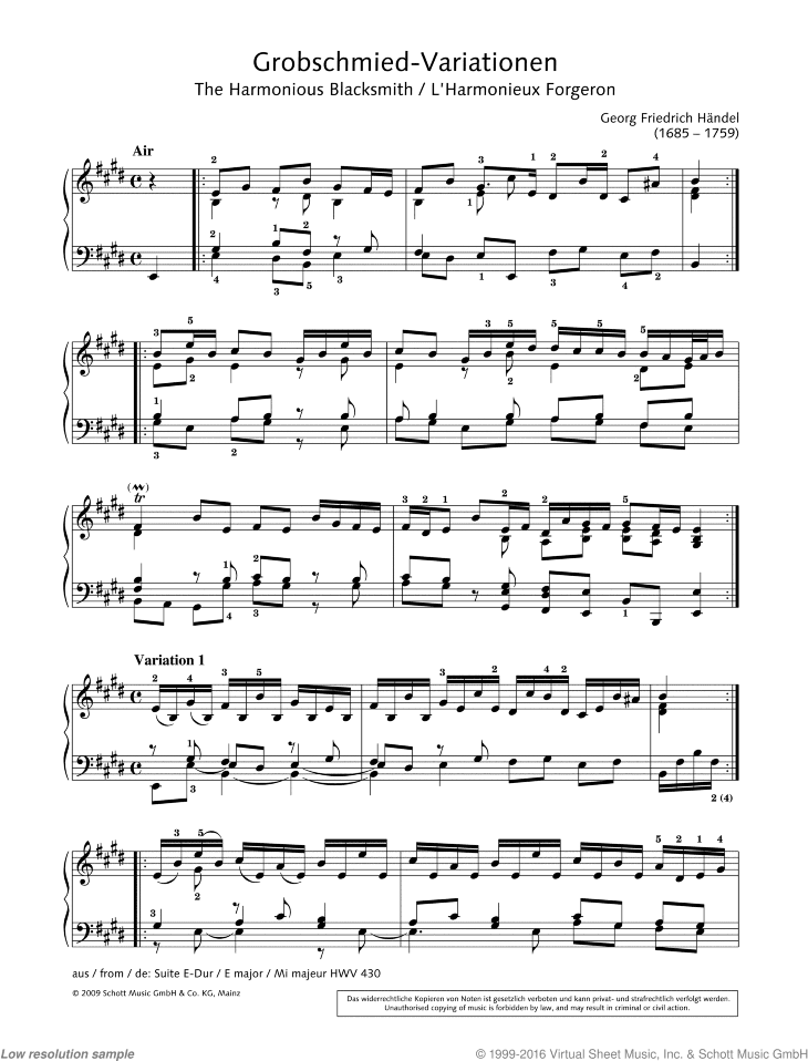 The Harmonious Blacksmith, from Suite in E, HWV 430
