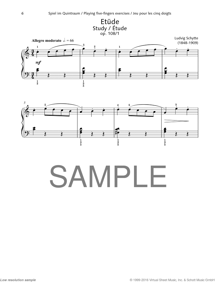 Study, Op. 108 No. 1, Playing five-fingers exercises