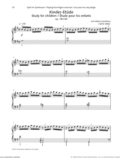 Study for children, Op. 181 No. 29, Playing five-fingers exercises