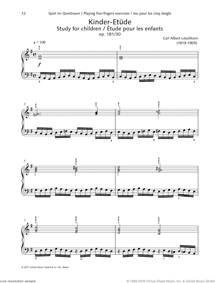 Study for children, Op. 181 No. 30, Playing five-fingers exercises
