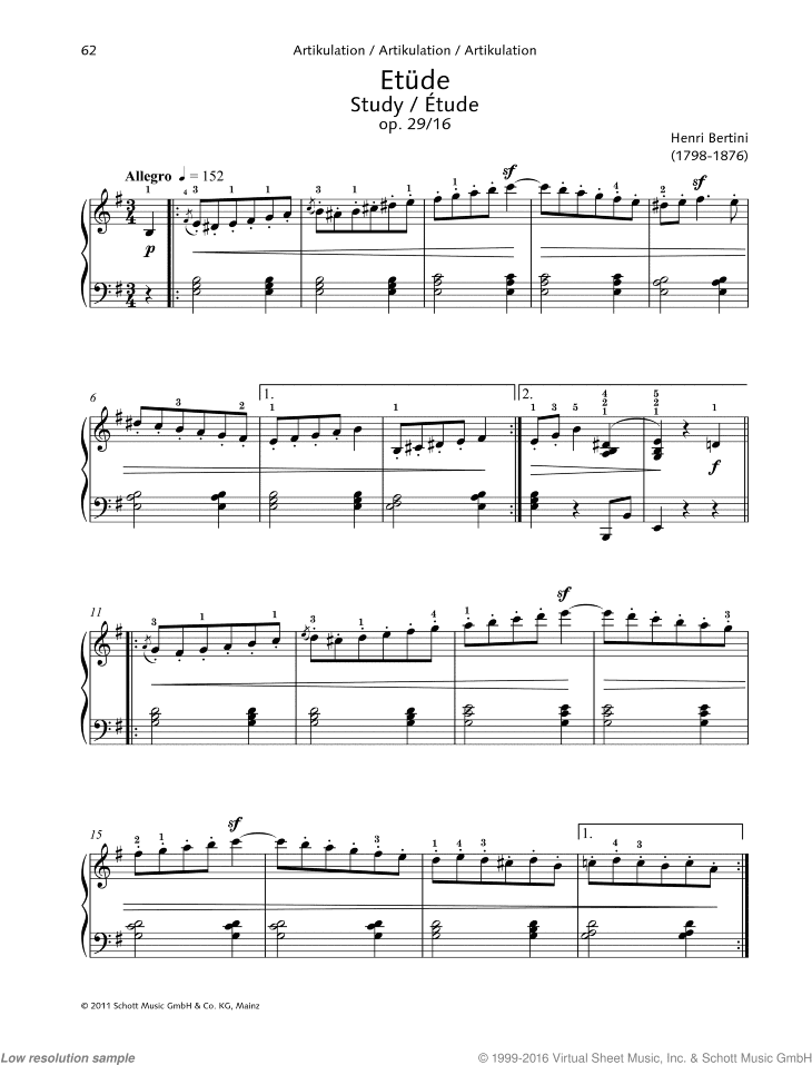 Study, Op. 29 No. 16, Articulation