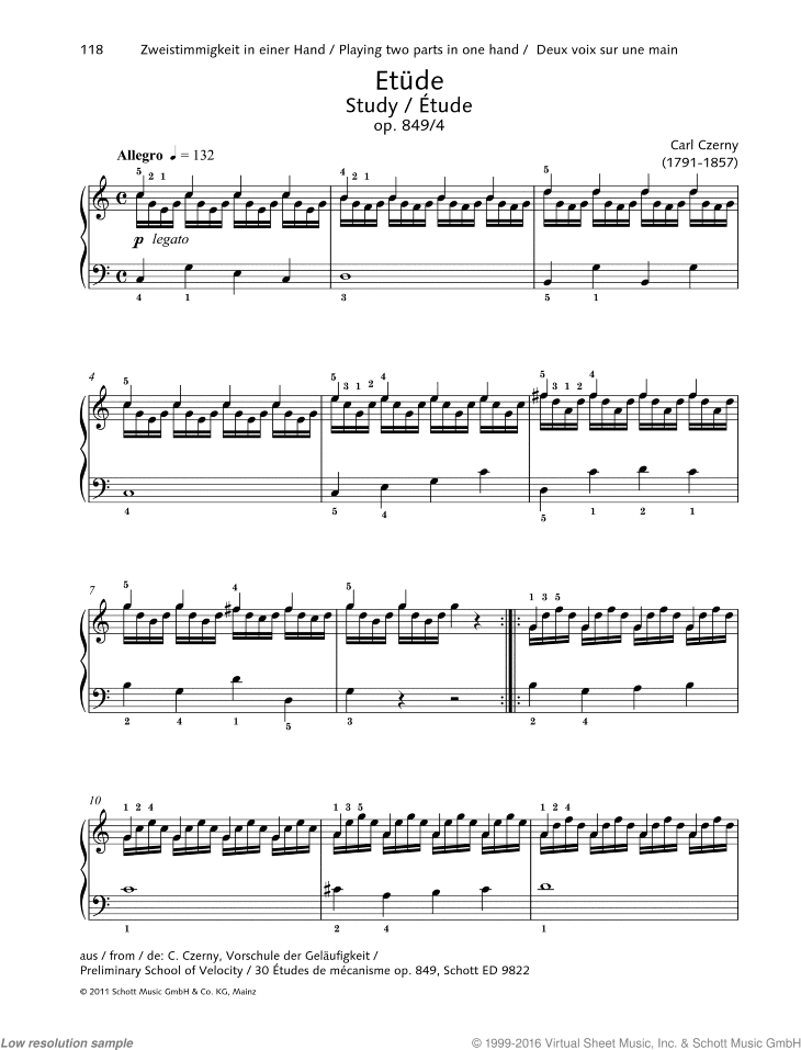 Study, Op. 849 No. 4, Playing two parts in one hand