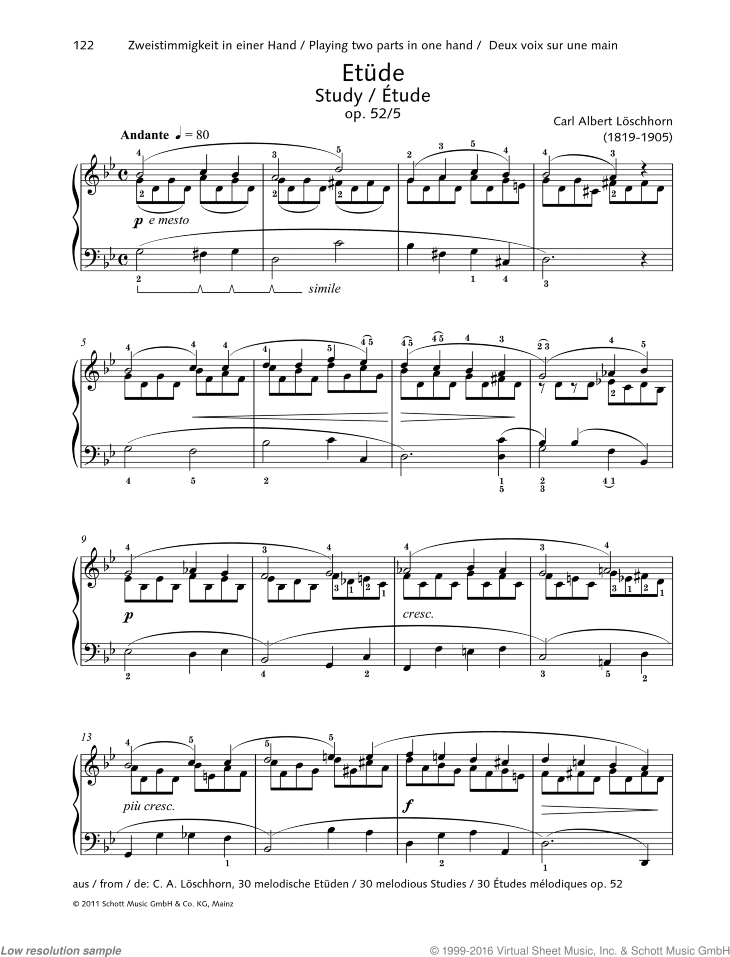 Study, Op. 52 No. 5, Playing two parts in one hand
