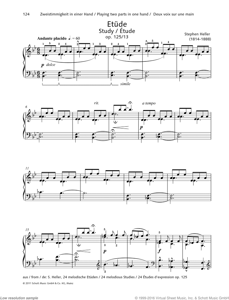 Study, Op. 125 No. 13, Playing two parts in one hand