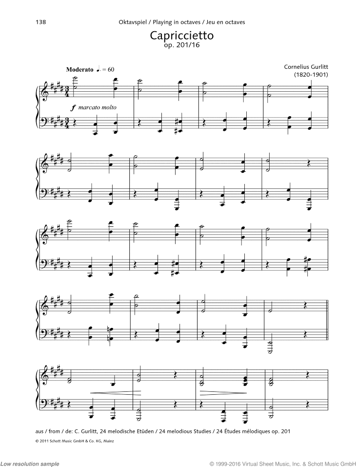Capriccietto, Op. 201 No. 16, Playing in octaves