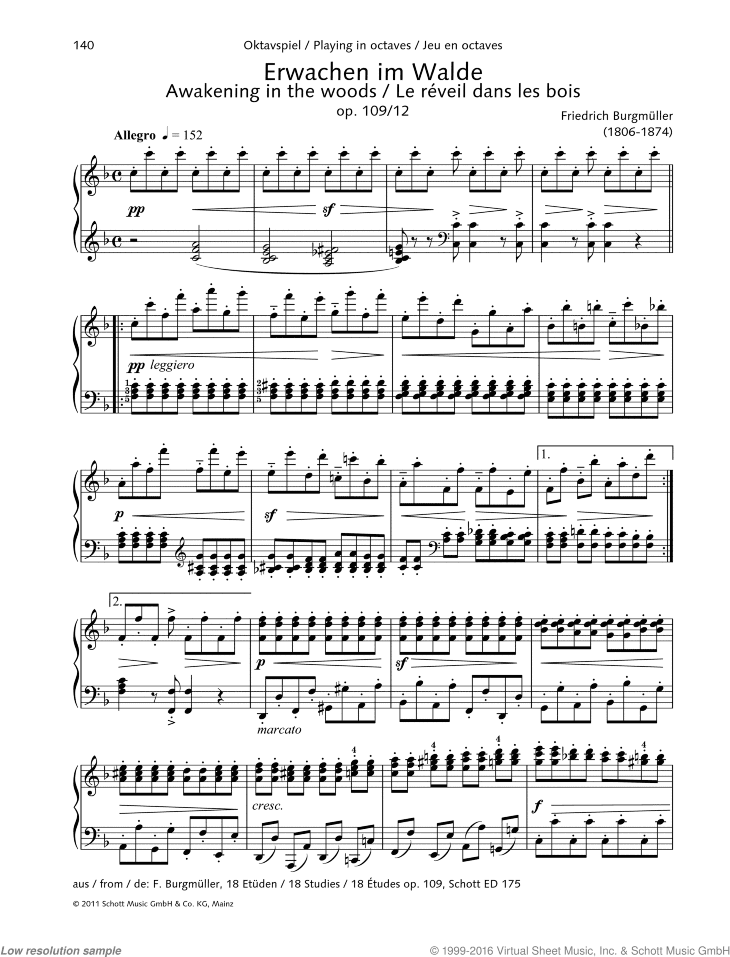 Awakening in the woods, op 109 No. 12, Playing in octaves