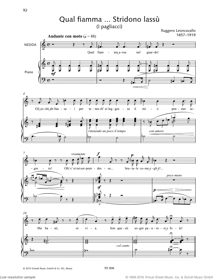Qual fiamma - Stridono lassu, From &lsquo;Pagliacci&rsquo;
