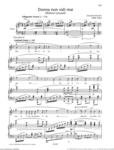 Donna non vidi mai, From &lsquo;Manon Lescaut&rsquo;