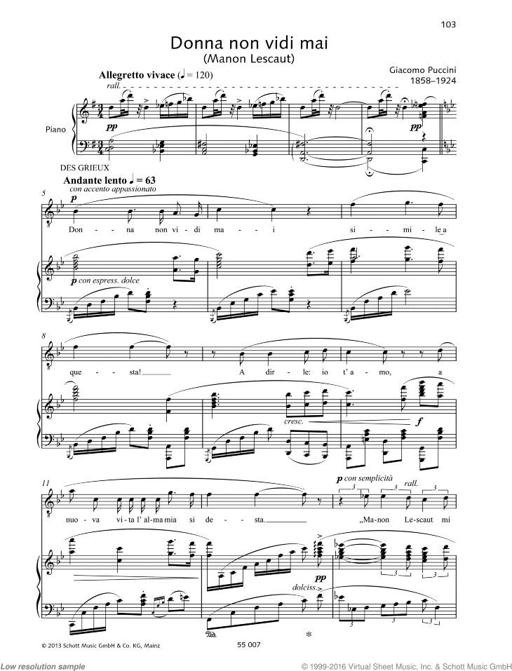 Donna non vidi mai, From &lsquo;Manon Lescaut&rsquo;