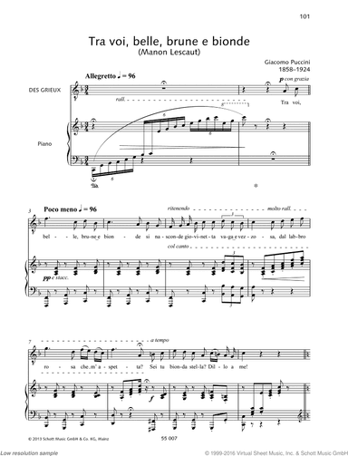 Tra voi, belle, brune e bionde, From &lsquo;Manon Lescaut&rsquo;