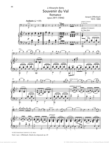 Souvenir du Val, Romance, Op. 29/1