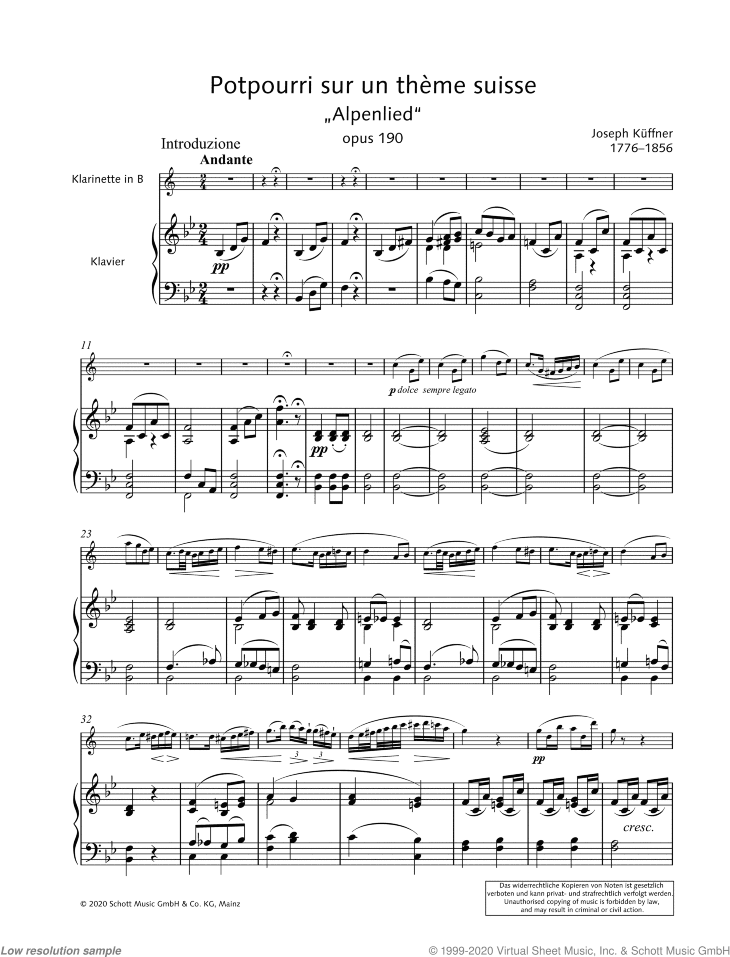 Potpourri sur un theme suisse, Op. 190