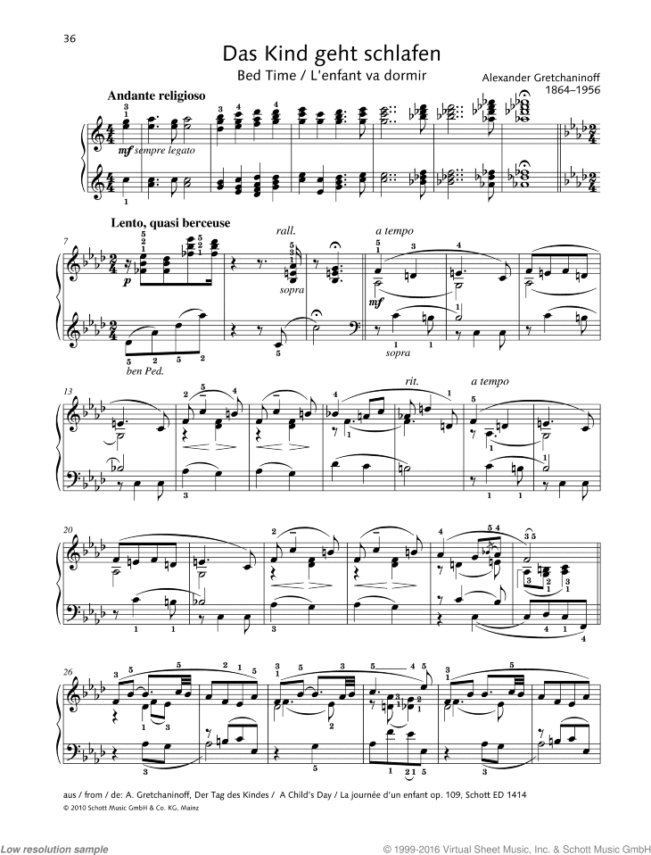 Bed Time, from A Child's Day, Op. 109