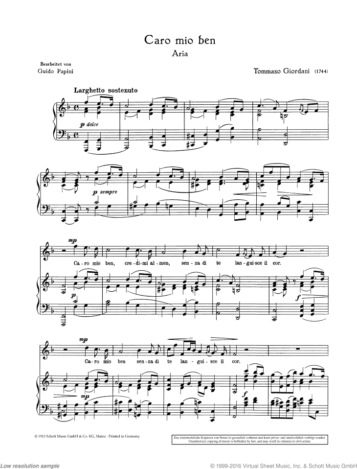 Caro mio ben, Aria in F major