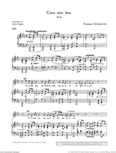 Caro mio ben, Aria in E-flat major