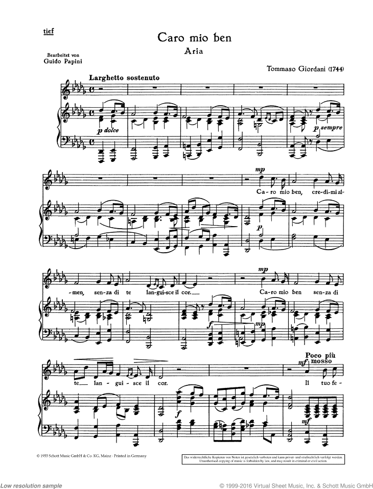 Caro mio ben, Aria in D-flat major