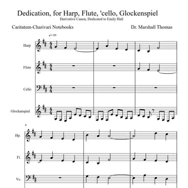 Dedication, for Harp, Flute, 'cello, Glockenspiel