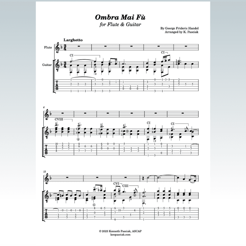 Ombra Mai Fu (for Flute or Violin & Guitar) (arr. Kenneth Pasciak)