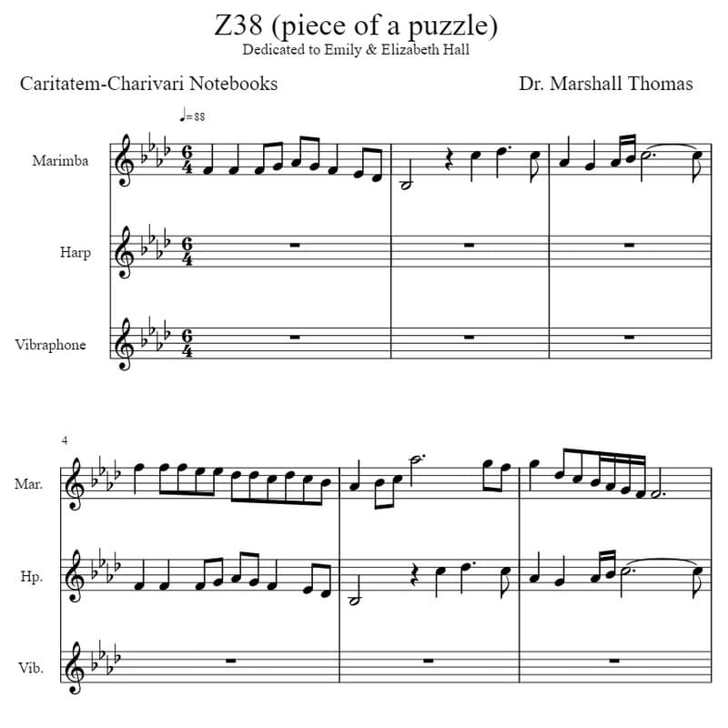Z 38 (piece of a puzzle) for Marimba, Harp, Vibraphone